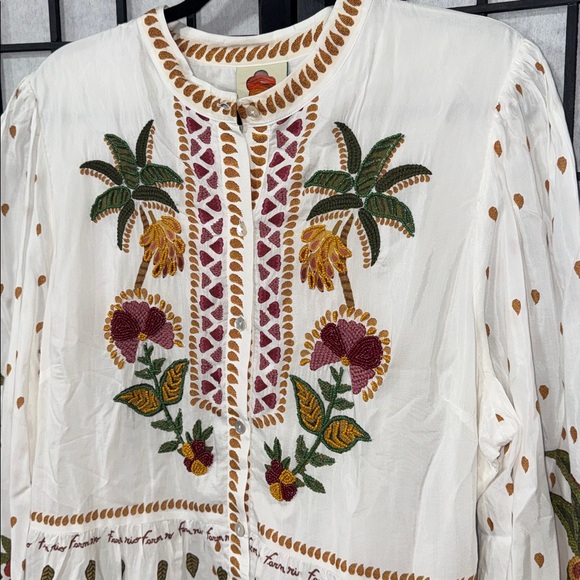 Farm Rio 🌴🍍XL Tropical Pineapple Palm Embroidered Beaded Midi Dress - Picture 9 of 14